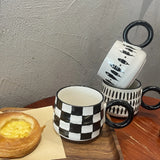 Triogift  -  1pc 400ml Black and White Coffee Mug Ceramic Coffee Cups Vintage Stylish Water Cups Summer Winter Drinkware Gifts Couple Cup