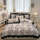 Triogift Floral Duvet Cover Set 4pcs Soft Ruffle Vintage Flower Bedding Set Light Luxury Reversible Comforter Cover with Zipper Closure