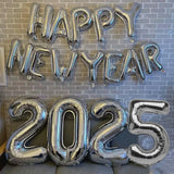 Triogift 2025 Happy New Year Balloons Banner Rose Gold Number Letter Aluminum Foil Balloon Christmas New Year Eve Party Decor Balls Suppl