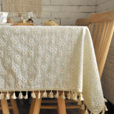 Triogift  Cotton Blend Tablecloth Beige Floral Printed Washable Farmhouse Table Cover for Wedding Party Living Room Baby Shower Decoration