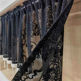 Triogift Black Lace Short Curtain for Cabinet Kitchen Sheer Voile Drape With Tassel Beads Partition Dustproof Study Blinds