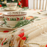 Triogift Christmas Tablecloth Jingle Bell Embroidery Lace Living Room Kitchen Rectangular Non-slip Hollow Out Xmas Decoration Cover Cloth