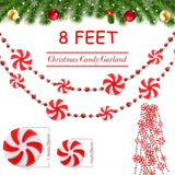 Triogift  2.4 Meter Christmas Tree Acrylic Red Green Candy Beaded Decoration Chain Pendants Christmas Tree Hanging Xmas Party Favors