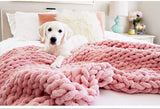 Triogift Comfortable Chunky Knit Blanket Soft Hand Knit Chenille Throw Blanket Thick Cable Blanket With Chenille Yarn Rope Knot Blanket