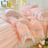 Triogift Light Luxury French Four-piece Bedding Set Washed Cotton High-grade Fairy Bed Cover Bed Solid Color Bed Sheet Quilt Cover