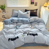 Triogift Ultra Soft Bedroom Four Pc Wash Cotton Panda Embroidered Bed Quilt Pillowcase Sheet Student Dormitory 3-piece Set Free Shipping