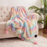 Triogift  Rainbow Fluffy plush blanket Bedspread bed plaid on the sofa cover cute room decor baby kids blankets for beds hairball