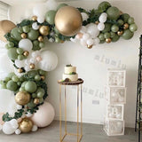 Triogift  Retro Green Balloon Garland Arch Kit Wedding Birthday Balloons Decoration Party White Balloons For Baby Shower Decor Supplies