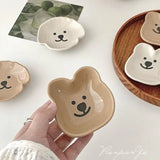 Triogift Kawaii Cartoon Ceramics Little Bear Sauce Dish Japanese Creative Household Seasoning Plate Sauce Salad Plate Table Decoration