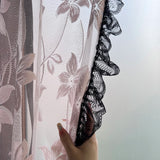 Triogift Pink Floral Roman Curtain for Bay Window Sheer Lifting Drape With Black Lace Kitchen Home Decoration Blinds #E