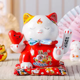 Triogift  7.5inch Shaking Hand Lucky Cat Ceramic Ornaments Large and Small Shop Opening Cashier Front Desk Creative Gifts Home Decor