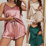 Triogift Sexy Women Satin Nightwear Chemise Pajamas Suit New Sleepwear Cami&shorts 2Pcs Pyjamas Lady Summer Night Outfit Big Size 4Xl 5Xl