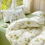 Triogift  Pastoral Girls Flower Bedding Sets, Washed Cotton Bed Linens, Soft Quilt Cover Sheet Set, Simple Bedspread, Home Textiles