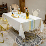 Triogift Embroidery Tassel Tablecloth,Cotton Linen Dust Proof Dinner Table Cover,for Kitchen Dining Room Party Home Tabletop Decoration