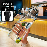 Triogift  -  Sports Glass Water Bottle 2L Capacity Free Cup Cover (with Shoulder Strap)  Portable Leak-proof Drinking Stainless Steel Lid