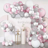 Triogift 98pcs Pink Silver Butterfly Balloon Garland Arch Kit Birthday Party Decoration Kids Wedding Decor Baby Shower Girl Latex Baloon