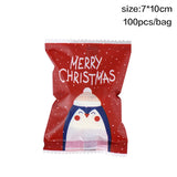 Triogift 100pcs Hot Seal Christmas Cookie Bags Handmade Candy Nougat Baking Packaging bag Christmas Decorations  New Year  xmas Gift