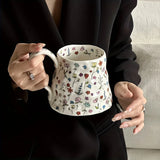 Triogift 1pc 600ml Ceramic Coffee Mug with Floral Design Insulated Multipurpose Cup for Hot and Cold Beverages Hand Wash Only Reusable