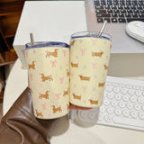 Triogift  -  360ml Cute Water Ice Coffee Cups  Sainless Steel Thermos With Straw Tumbler For Tea Beer Juice Kawaii  Thermal Drink Bottle Gift