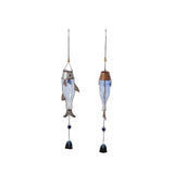 Triogift Blue Metallic Fish Bells With Glass Bottle and Beads (2 Pcs) Home Decoration Wind Chimes Crafts Decor Garden