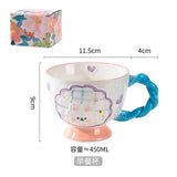 Triogift  -  1pc 450ml Ceramic Hand-painted Embossed Breakfast Mugs Large Capacity Oatmeal Cups Cute Creative Milk Cups Coffee Cups Gifts