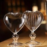 Triogift 1pc Heart Shaped Cocktail Glass with Straw Clear Stemmed Wine Glass Creative Champagne Glasses Drinking Cups for Bar Pub Club