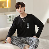 Triogift  High Quality Pure Cotton Pajamas Suit Men's Long Sleeved Home Wear Casual Comfortable Breathable Nightwear Autumn Winter Male