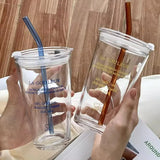 Triogift Creative English and French Letters Straw Cup Portable Coffee Milk Straw Cup With Lid Drinking Straw Cup Travel Glasses Cup