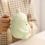 Triogift Super Cute Hugging Pear Ceramic Mug With Lid Cute Water Cup Creative Couple PairCup Funny Birthday Gift Cup