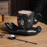 Triogift  -  260ml Ceramic Face Coffee Cup Dish with Spoon European Character Mug Decor Afternoon Camellia Tea Coffee Cup Breakfast Milk Mug