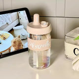 Triogift  -  600ml Cute Glass Cup With Lid And Straw Cover Cap Infuser Glass Water Bottle Aesthetic For Coffee Tea Juice Drinking Bottle