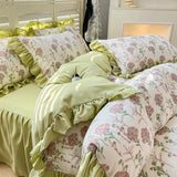 Triogift  New Fresh Floral Pattern Cotton Girl Heart Duvet Cover Suit Soft Luxury Bedding Set Fashion Dormitory Quilt Cover Pillowcase Kit