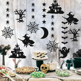 Triogift 6pcs Halloween Hanging Banner Garland Scary Spider Witch Ghost Bat Pendant Ornament Happy Halloween Party Decorations for Home