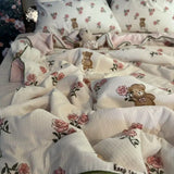 Triogift French Romantic Little Bear Office Lunch Rest by Two Small Fragmented Flowers Air Conditioning Quilt in Summer