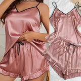 Triogift Sexy Women Satin Nightwear Chemise Pajamas Suit New Sleepwear Cami&shorts 2Pcs Pyjamas Lady Summer Night Outfit Big Size 4Xl 5Xl