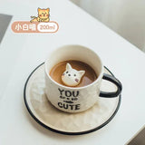 Triogift  -  Cute Kitten Ceramic Cat Claw Cup Afternoon Tea Coffee Cups with Plates Dishes Ceramic Mug for Couples and Children Drinking Milk