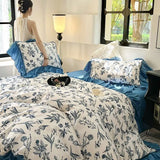 Triogift French Retro Light Luxury Washed Cotton Four Piece Set Bedroom Lace Duvet Set Single Bedding Set Dormitory Bed Linen