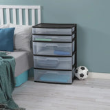 Triogift Sterilite Plastic 5 Drawer Wide Tower Black clothes organizer  storage box  storage containers