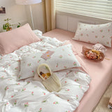 Triogift Romantic Tulip Bedding Set Bed Flat Sheet Pillowcase Twin Full Queen Princess Style Bed Linen Girls Pink Floral Duvet Cover