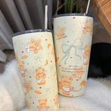 Triogift  -  Kawaii Bear Sainless Steel Thermos Insulated Tumbler For Ice Coffee Tea Beer Juice Cute Korean Water Bottle Cup With Straw 550ml