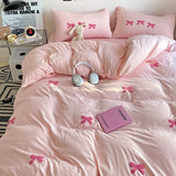 Triogift Girly Bow-knot Duvet Cover Set Pink Polyester Comforter Cover Soft Quilt Cover Girls Bedroom Decor Bedding Set with 2 Pillowcase