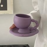 Triogift  -  160ml Creative Ceramic Coffee Cup Saucer Exquisite Purple Afternoon Camellia Flower Tea Cup Vintage Latte Coffee Mug Milk Mugs