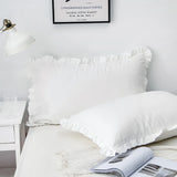 Triogift Modern White Ruffle Pillow Sham Decorative Washed Cotton Pillowcases Princess Style Pillow Cover Cushion 48x74cm