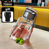 Triogift  -  Sports Glass Water Bottle 2L Capacity Free Cup Cover (with Shoulder Strap)  Portable Leak-proof Drinking Stainless Steel Lid