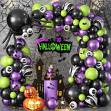 Triogift 116Pcs Halloween Balloons Garland Arch Kit Black Purple Green Latex Balloon White Eye Balloons for Halloween Party Decorations