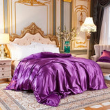 Triogift Solid Color Bedding Set with Silk Duvet Cover Bed Sheet Pillowcase Luxury Satin Bedsheet King Queen Double Twin Size