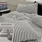 Triogift New Striped Jacquard Bedding Set Comfortable Knitted Duvet Cover Set with Bed Sheets Skin Friendly Quilt Cover and Pillowcase