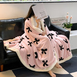 Triogift Ins Sweet Bow Casual Blanket Autumn and Winter Thickened Lambskin Blanket Quilt Cover Home Simple Sofa Decorative Blanket