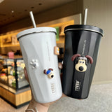 Triogift  -  Straw Cup with Lid Thermos Mug Water Cup Thermal Coffee Tea Cold Drink Bottle Stainless Steel Water Bottle Tumbler Vacuum Flasks