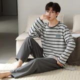 Triogift  High Quality Men Pajamas Suit Pure Cotton Long Sleeved Autumn Winter Nightcloth Outdoor Male Breathable Fashion Sleepwear Set